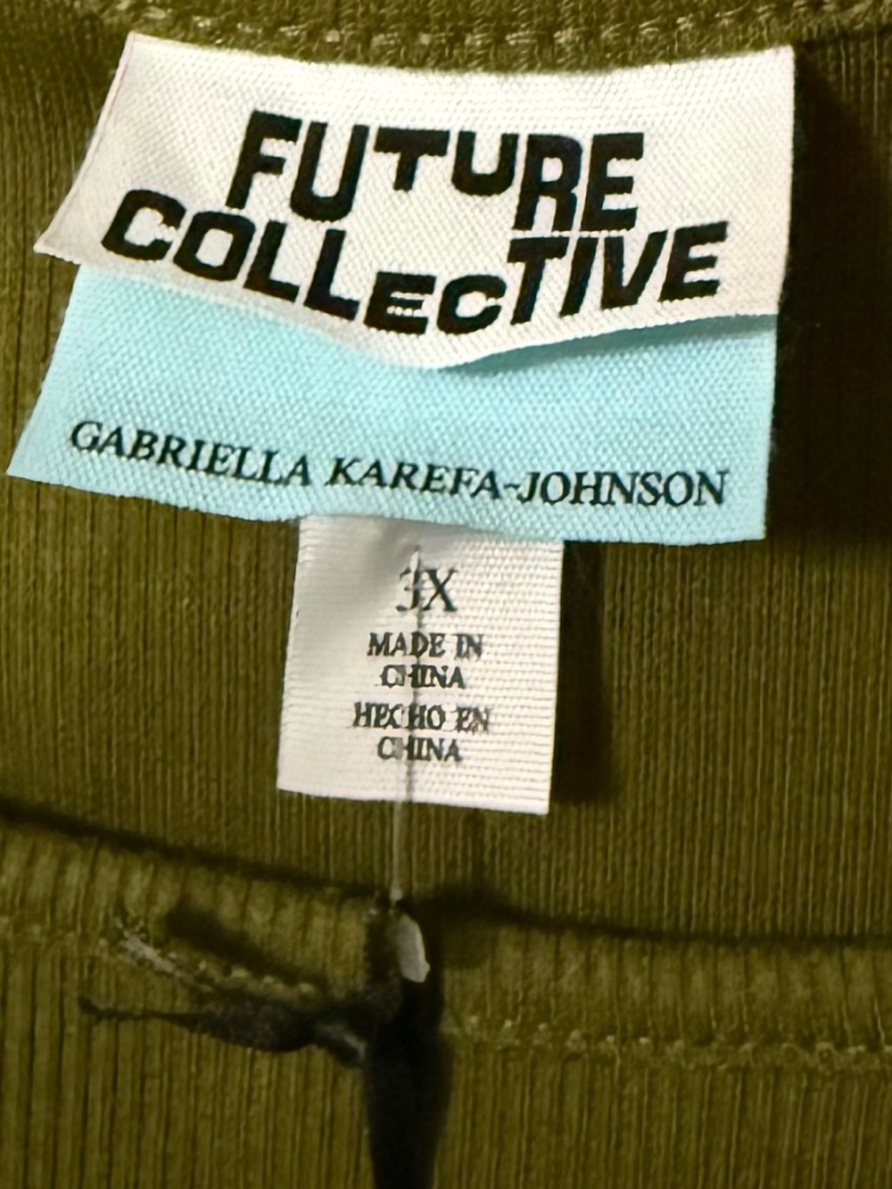 Future Collective Olive Green Ribbed Crop Tank, 3X - Picture 3 of 6
